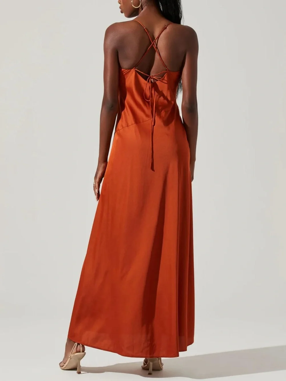 Astr Satin Gaia Midi Dress - Rust Orange
